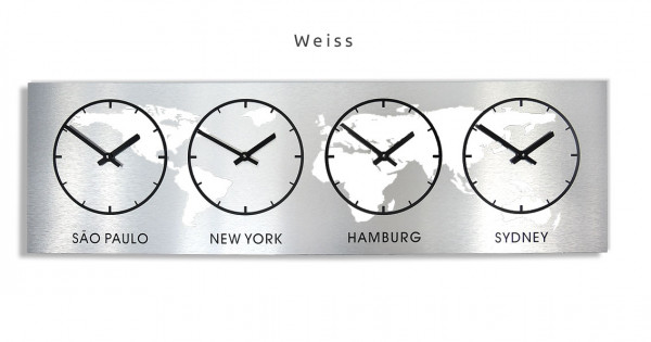 Penta, gebürstet, Weiss ,Weltzeit,Zeitonen-Wanduhr, 1m ,  Zonen,